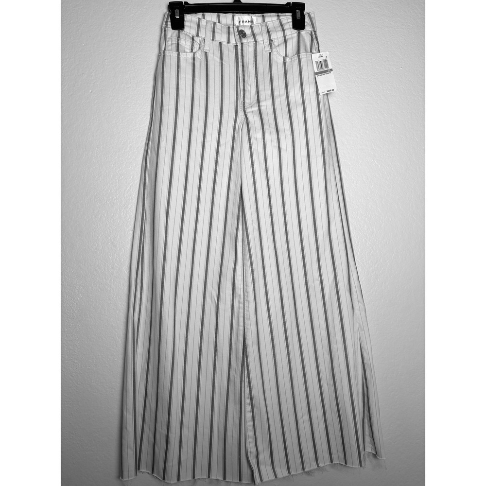 NEW FRAME Le Palazzo Striped Raw Wide Leg Jeans in Indigo Multi Size 25 - Picture 4 of 7